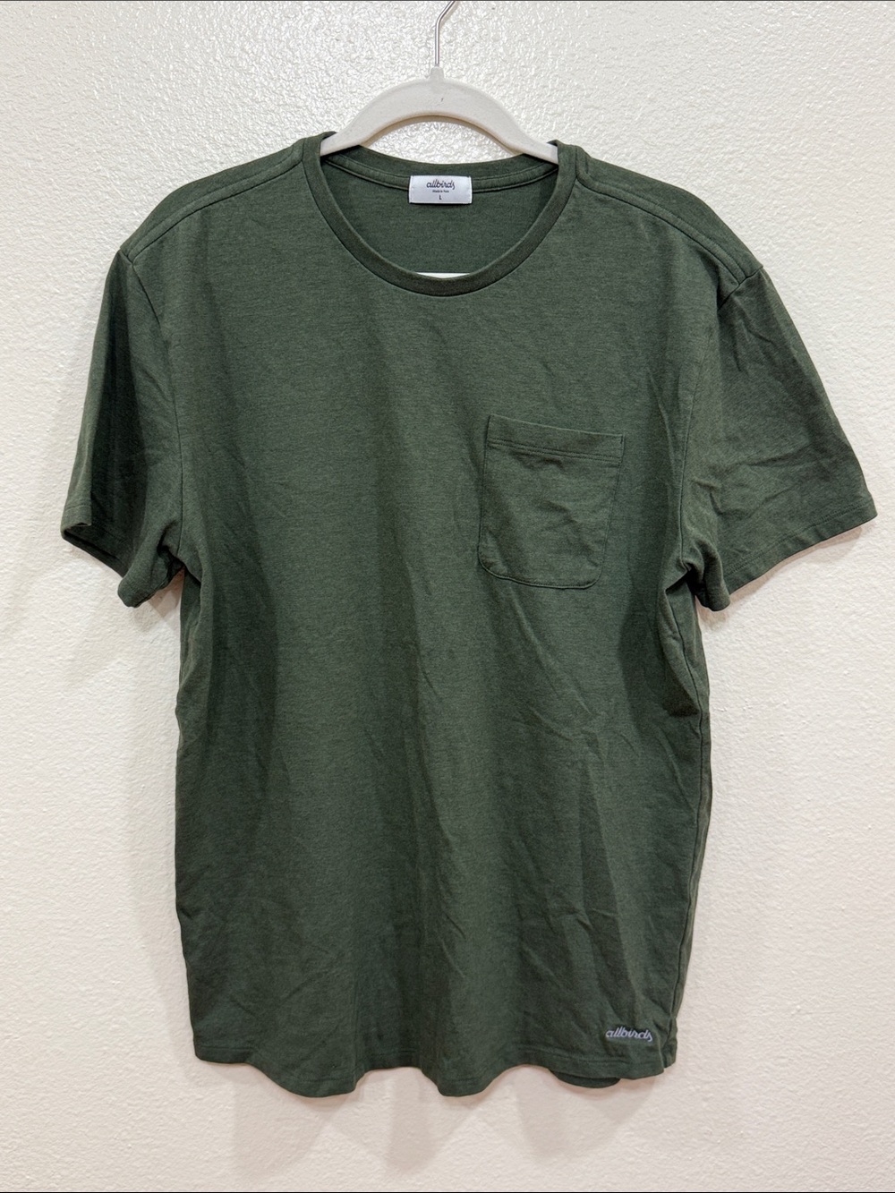 Allbirds Anytime Tee Thunder Green Pocket Cotton Wool Blend Size Large Preppy